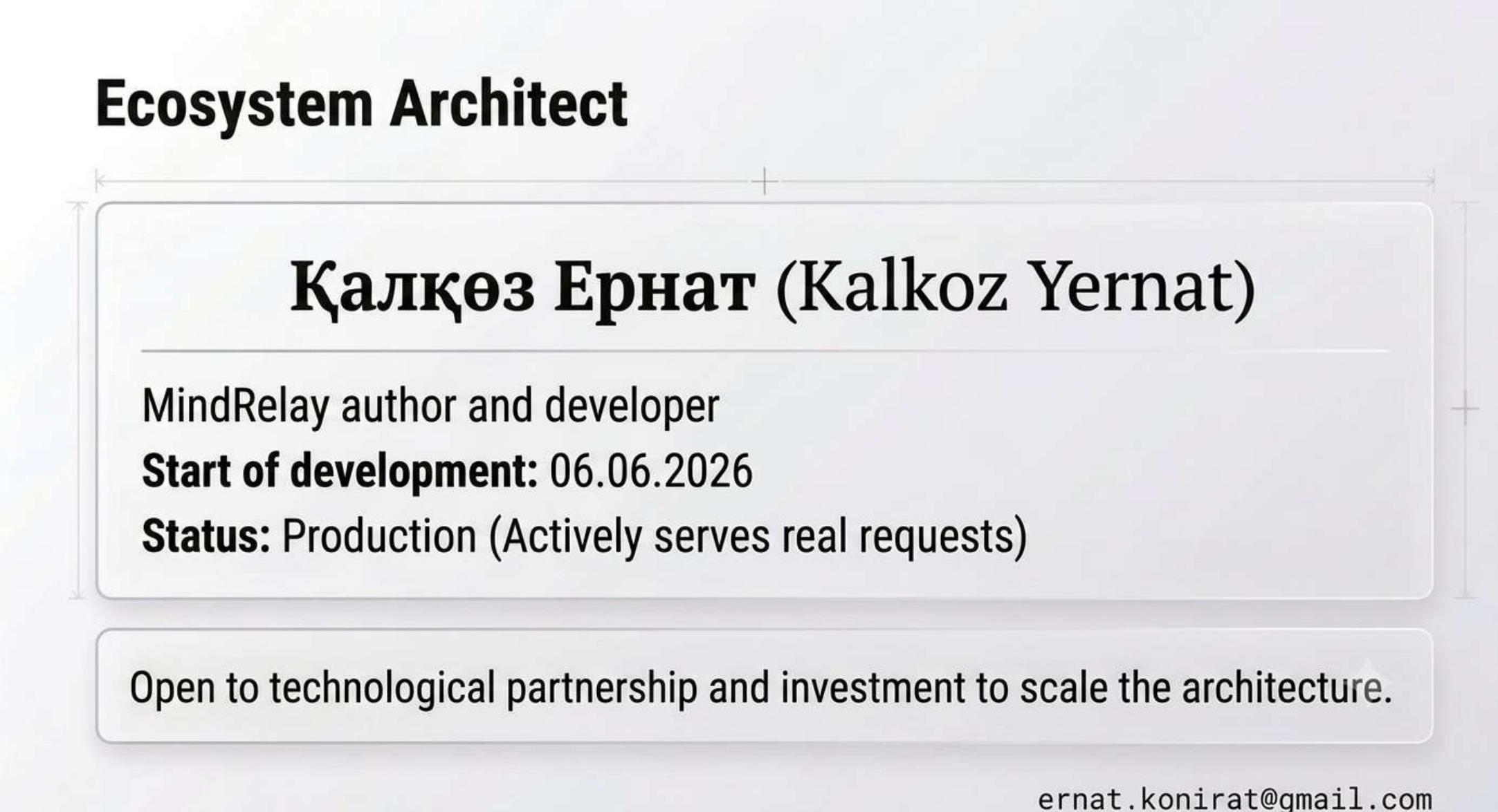 Ecosystem architect — Kalkoz Yernat